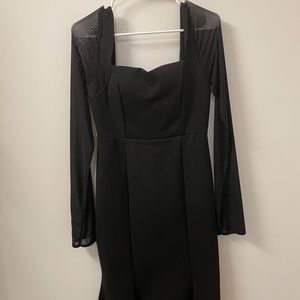 Black Mesh Sleeve Evening Dress